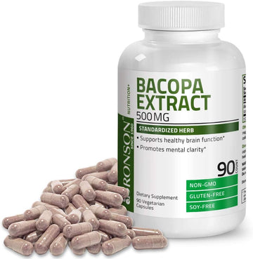 Bronson Bacopa Monnieri Extract 500 Mg - Promotes Mental Clarity And Brain Function - Non Gmo, 90 Vegetarian Capsules