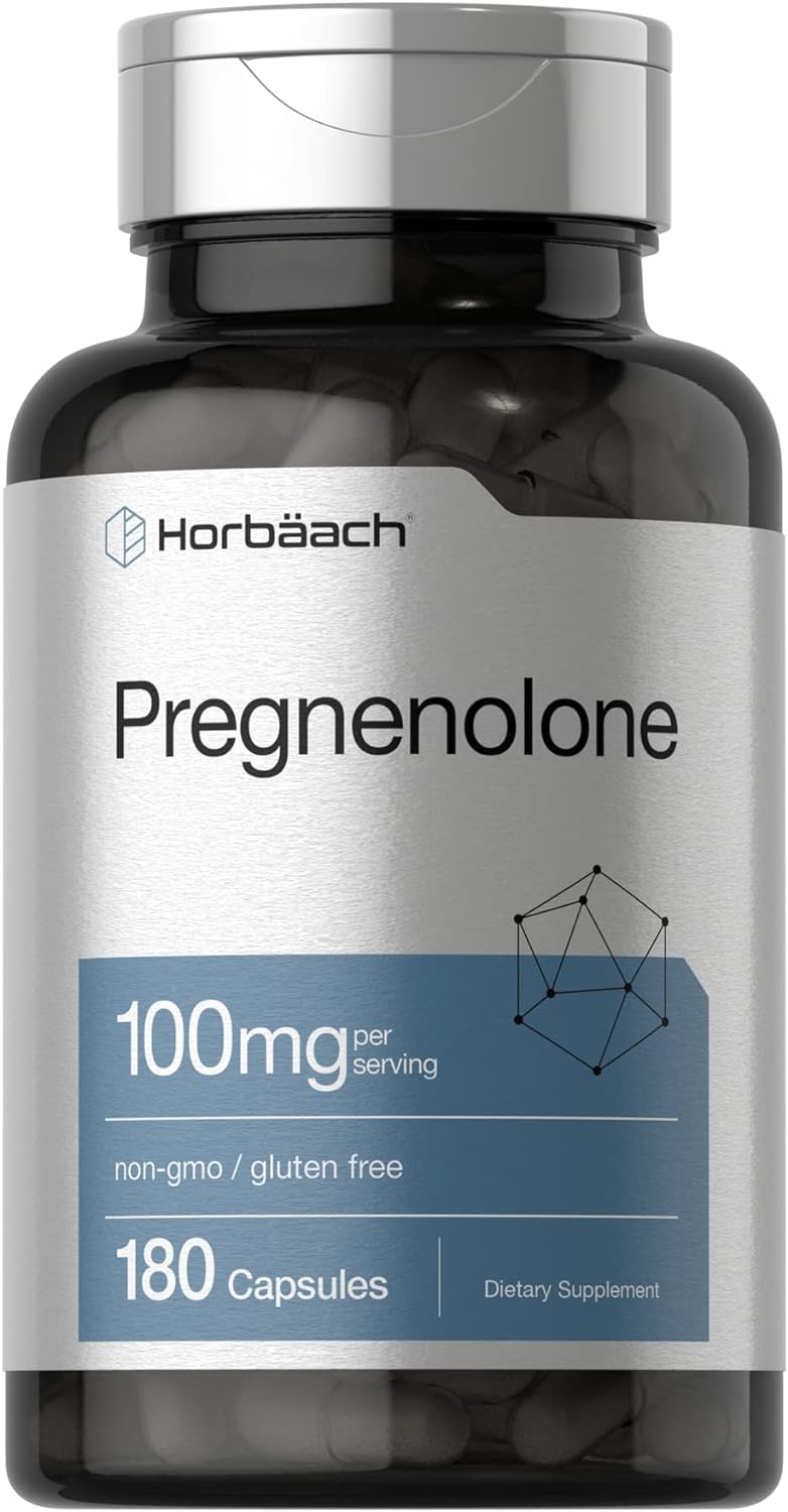 Horbäach Pregnenolone 100mg | 180 Capsules | Hormone Support Supplement | Non-GMO and Gluten Free