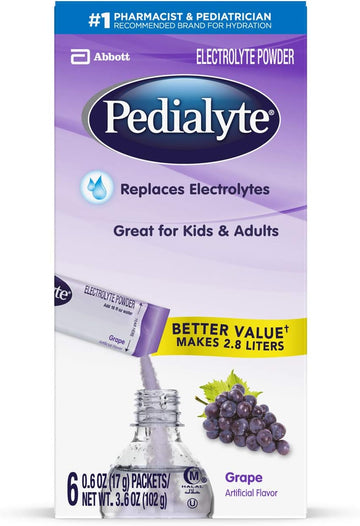 Pedialyte Electrolyte Powder Packets, Grape, Hydration Drink, 6 Single