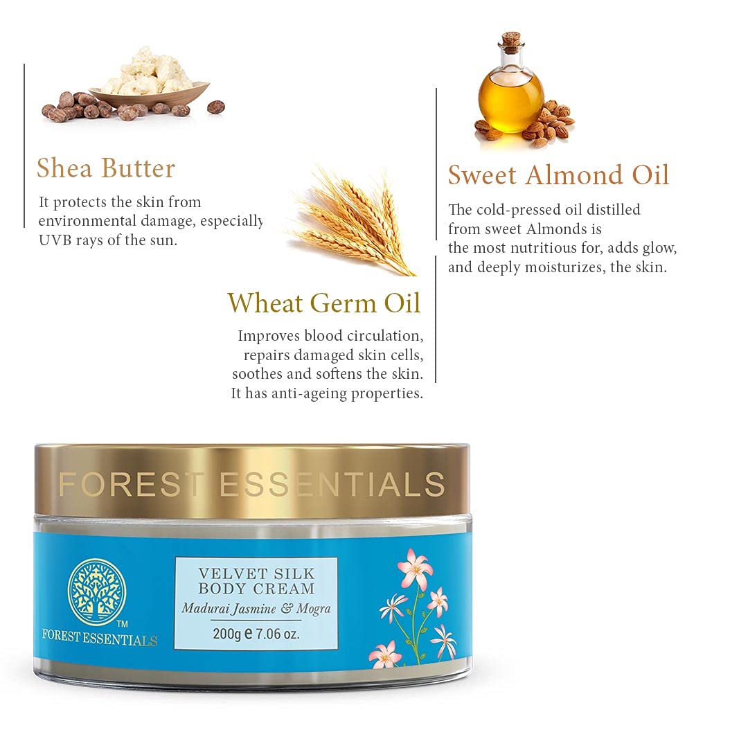 Forest Essentials Madurai Jasmine And Mogra Velvet Silk Body Cream, 200G : Beauty & Personal Care