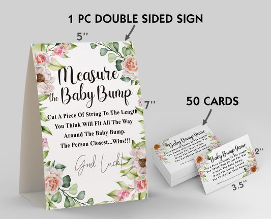 Baby Shower Games - Measure Mommy's Belly Game, How Big is Mommy's Belly, Mommys Belly Size Game, Includes a 5x7 Standing Sign and 50 2x3.5 Advice Cards(niu-k07)