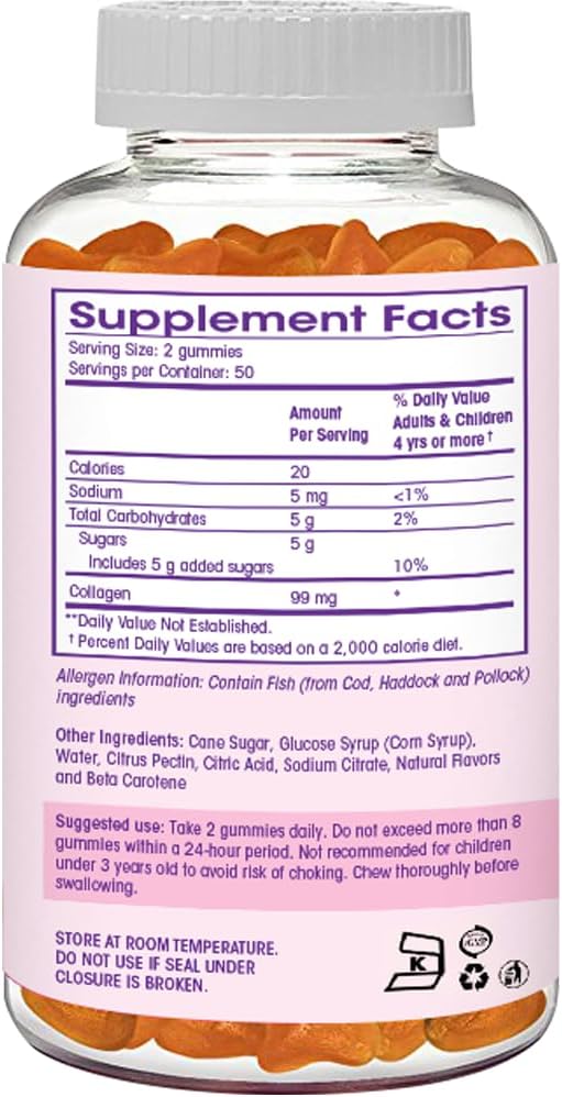 Collagen Gummies- Natural Marine Collagen For Women, And Men- Collagen Supplements For Skin Hair, Nails- Hydrolyzed Type 2 & 1 3- Replace Pills And Powders - No Gelatin, Kosher, Halal- 100 Ct. : Health & Household
