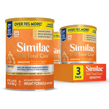 Similac 360 Total Care Sensitive Infant Formula For Fussiness & Gas Due To Lactose Sensitivity, Has 5 Hmo Prebiotics, Non-Gmo,‡ Baby Formula Powder, 34.9-Oz Value Can, Pack Of 3