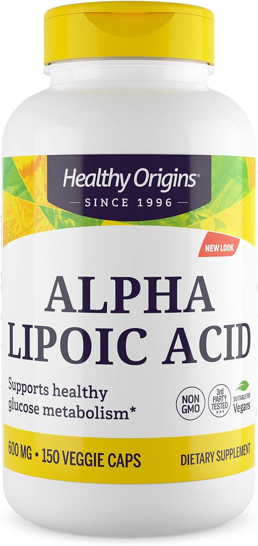 Healthy Origins Alpha Lipoic Acid, 600 mg - Alpha Lipoic Acid Supplement - Antioxidant Support - Gluten-Free Supplement - 150 Veggie Capsules : Health & Household