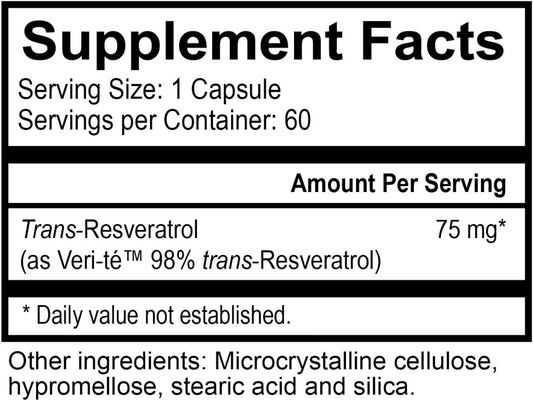 Naturecity Trueresveratrol – Resveratrol Supplement & Anti-Aging Support With 75Mg Trans-Resveratrol (98% Pure Veri-Te) For Heart, Immune, Bone & Cognitive Health | 60 Veggie Capsules