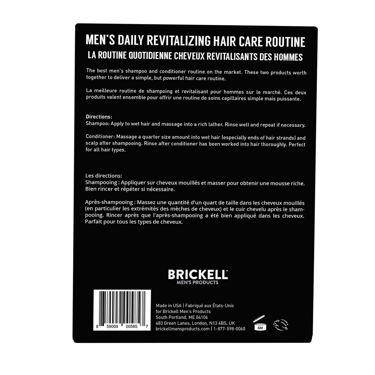 Brickell Men's Daily Revitalizing Hair Care Routine, Shampoo and Conditioner Set For Men, Mint and Tea Tree Oil Shampoo, Strength and Volume Enhancing Conditioner, Natural and Organic, Gift Set : Beauty & Personal Care