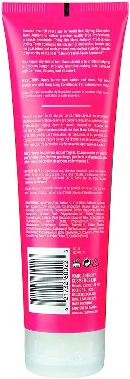 Marc Anthony Strengthening Grow Long Super Fast Strength 8.4 Onzas Tubo, Sin Sulfatos, Champú, Cafeína Y Champú Con Infusión De Ginseng