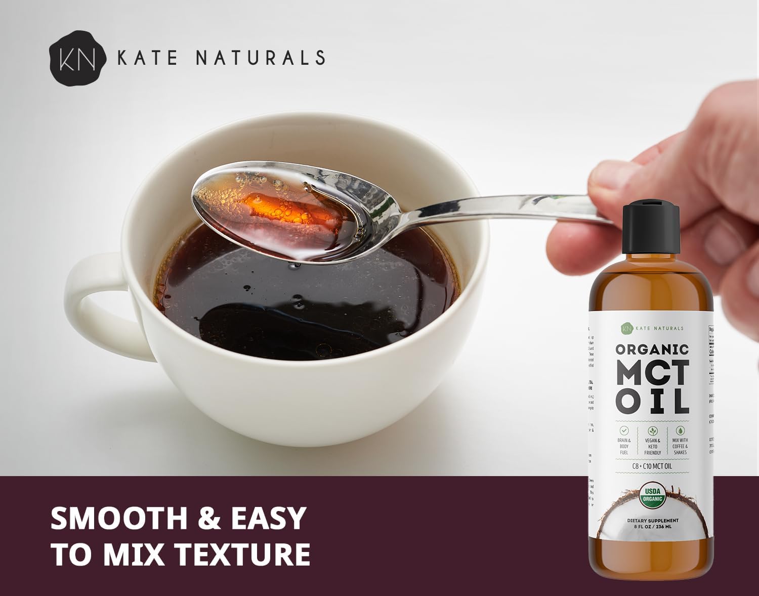 Kate Naturals MCT Oil for Coffee & Keto (8oz) USDA Certified Organic MCT Oil Liquid with only C8 & C10. Odorless Fuel for Body & Mind. No Aftertaste : Health & Household