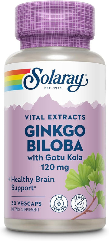 Solaray Ginkgo Biloba Extract With Gotu Kola - Ginko Biloba Capsules For Brain Health Support - Vegan, Lab Verified, 60-Day Guarantee - 30 Servings, 30 Vegcaps