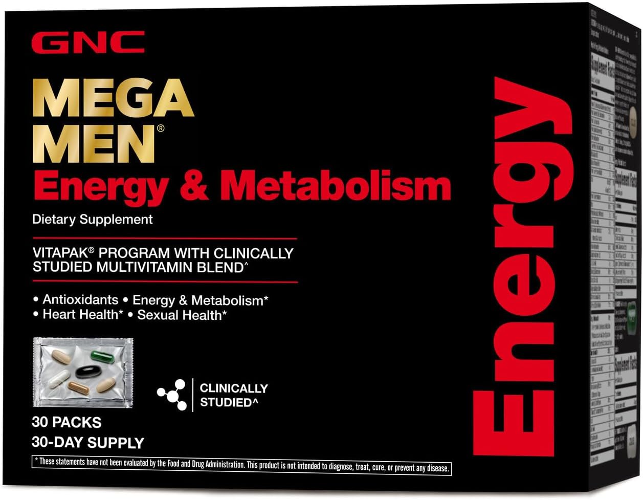 Gnc Mega Men Energy & Metabolism Vitapak | Clinically Studied | Energy, Heart Health, And Antioxidants | 30 Count