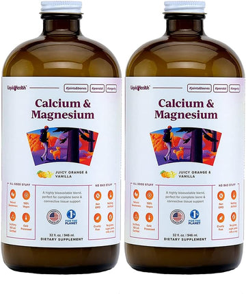 LIQUIDHEALTH 32 Fl Oz Calcium and Magnesium Liquid Supplement Joint and Bones Tissue Support, Citrate Vegetarian Natural Non GMO, Vitamin D3-2 Pack