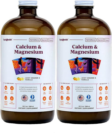 Liquidhealth Calcium & Magnesium Adult Liquid Vitamin Supplement - Bone, Joint, Muscle, Connective Tissue Support, Heart Health, Essential Nutrients - Great Taste, Vegan, Non Gmo, Sugar-Free (2 Pack)