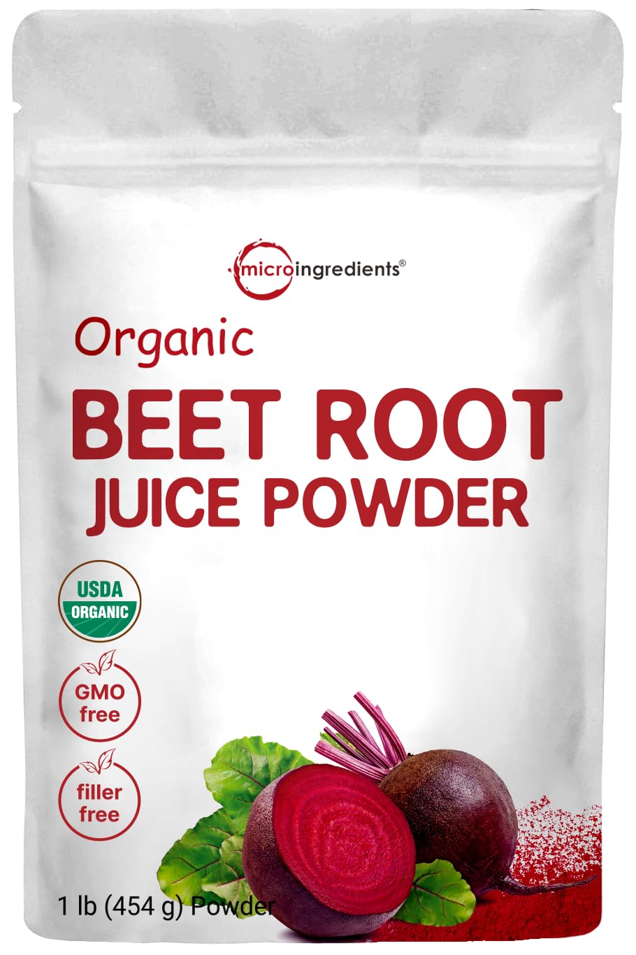 Micro Ingredients Organic Beet Root Powder, 1 Pound, Cold Pressed and Water Soluble, Beet Juice Pre-Workout Concentrated Powder, Energy & Immune System Support, Non-GMO
