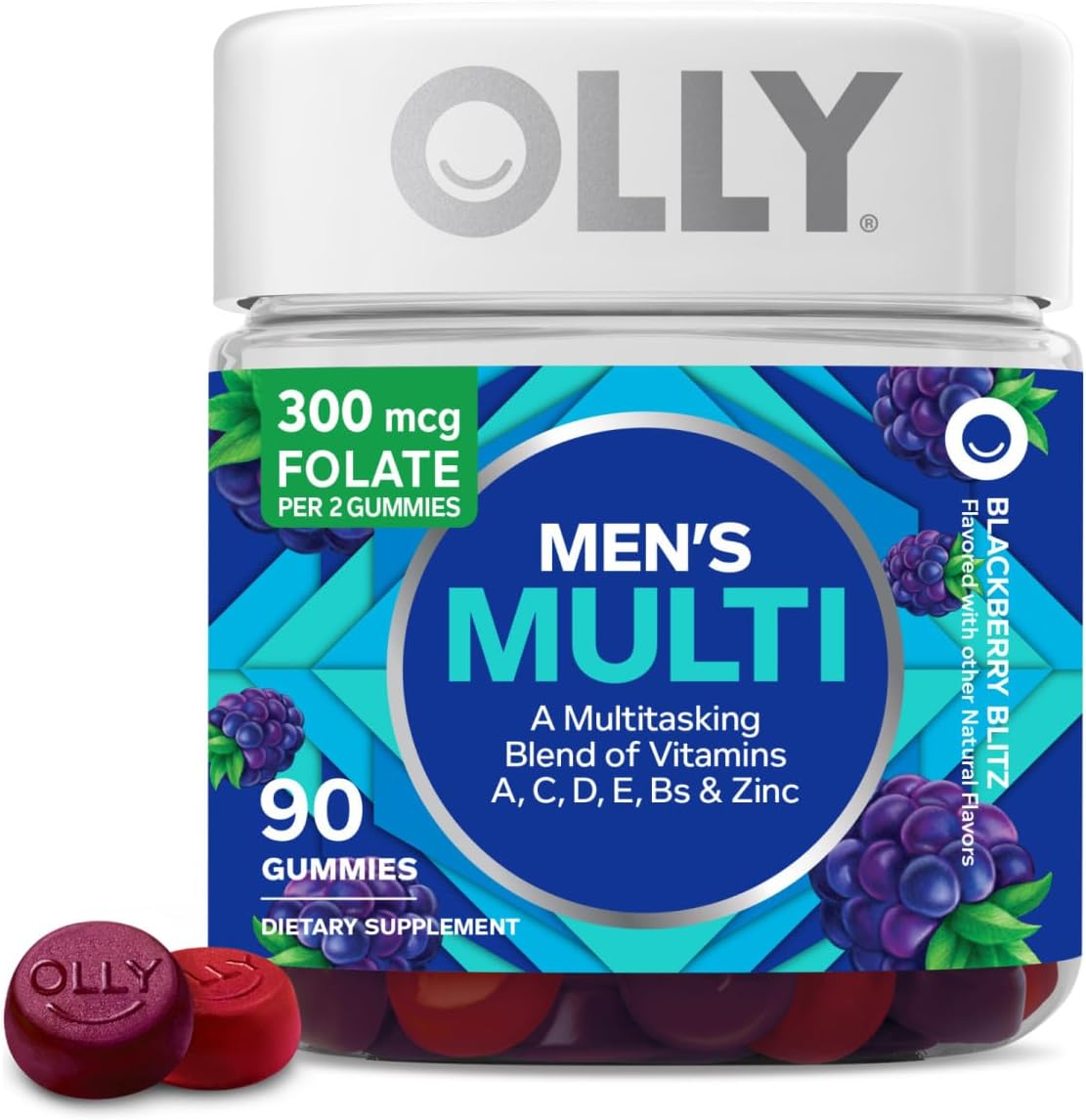 Olly Men'S Multivitamin Gummy, Vitamins A, C, D, E, B, Zinc, Blackberry Flavor, 45 Day Supply - 90 Count