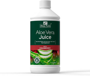Aloe Pura Aloe Vera Juice With Cranberry, Natural, Vegan, Cruelty Free, Food Supplement, 1Ltr