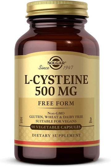 Solgar L-Cysteine 500 Mg, 90 Vegetable Capsules - Free Form Amino Acid - Keratin Support For Skin, Hair & Nails - Glutathione Support - Vegan, Gluten Free, Dairy Free, Kosher - 90 Servings