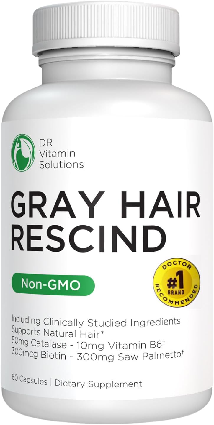 Gray Hair Rescind With Catalase - Antiaging Hair, Skin And Nails Vitamins, Dr Vitamin Pantothenic Acid, Folic Acid 400Mcg, Biotin 300Mcg, Saw Palmetto For Men And Women