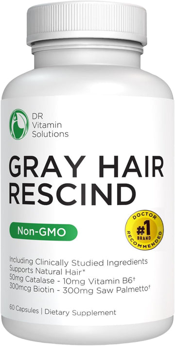 Gray Hair Rescind With Catalase - Antiaging Hair, Skin And Nails Vitamins, Dr Vitamin Pantothenic Acid, Folic Acid 400Mcg, Biotin 300Mcg, Saw Palmetto For Men And Women