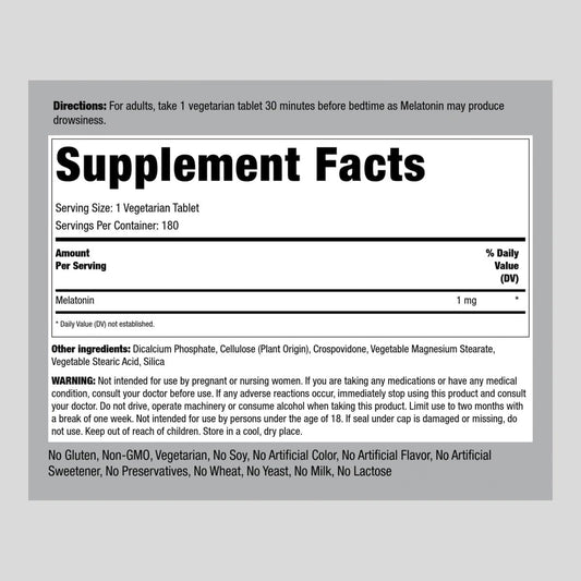 Piping Rock Melatonin 1 mg | 180 Vegetarian Tablets | Gluten Free, Non-GMO Supplement