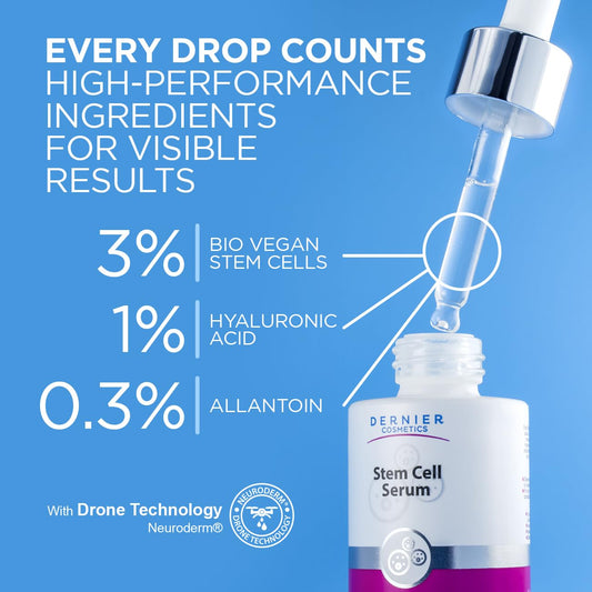 Dernier Stem Cell Serum For Face – 3% Bio Vegan Stem Cells 1% Hyaluronic Acid 0.3% Allantoin | Overnight Hydrating Anti-Aging Moisturizer For Wrinkles Collagen Boost Acne Inflammation (1 Fl Oz)