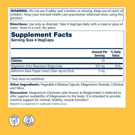 Solaray Magnesium Glycinate 400 Mg | Healthy Relaxation, Bone & Cardiovascular Support | 68 Servings | 275 Count Vegcaps