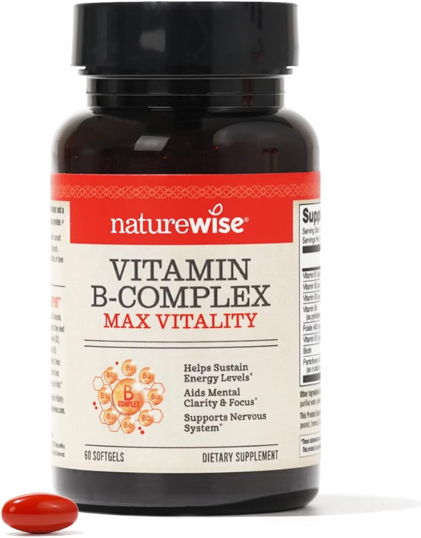 Naturewise Vitamin B Complex For Women And Men - With Folic Acid Biotin B1 B2 B3 B6 B12 - Support Cellular Energy & Mental Clarity - Gluten Free, Non-Gmo, Dairy Free - 60 Softgels[2-Month Supply]