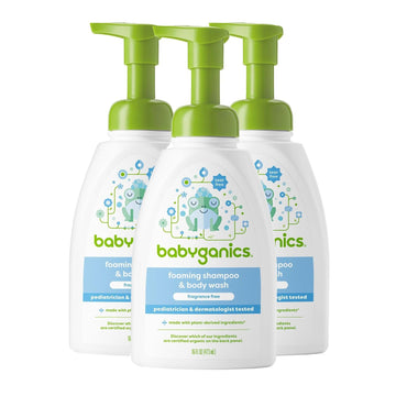 Babyganics Baby Shampoo + Body Wash Pump Bottle, Fragrance Free, Non-Allergenic And Tear-Free, 16 Fl Oz (Pack Of 3), Packaging May Vary