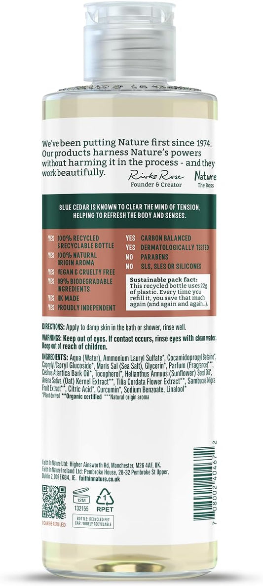 Faith In Nature Natural Blue Cedar Body Wash, Refreshing Shower Gel, Vegan And Cruelty Free, No Sls Or Parabens, 400 Ml