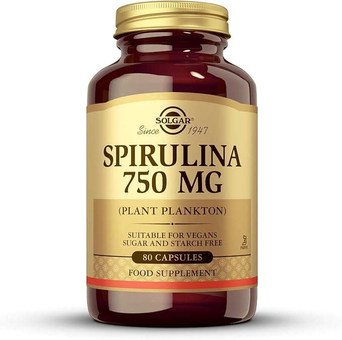 Solgar 750 mg Spirulina Tablets - Pack of 80 - Natural Dietary Supplement - High Concentration of Nutrients - Vegan, Gluten Free and Kosher