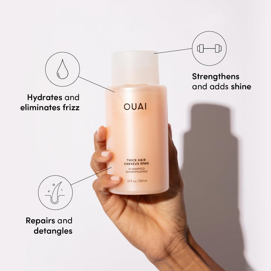 OUAI Thick Shampoo and Conditioner Set - Sulfate Free Shampoo and Conditioner for Thick Hair - Made with Keratin, Marshmallow Root, Shea Butter & Avocado Oil - Free of Parabens & Phthalates (10 Fl Oz)