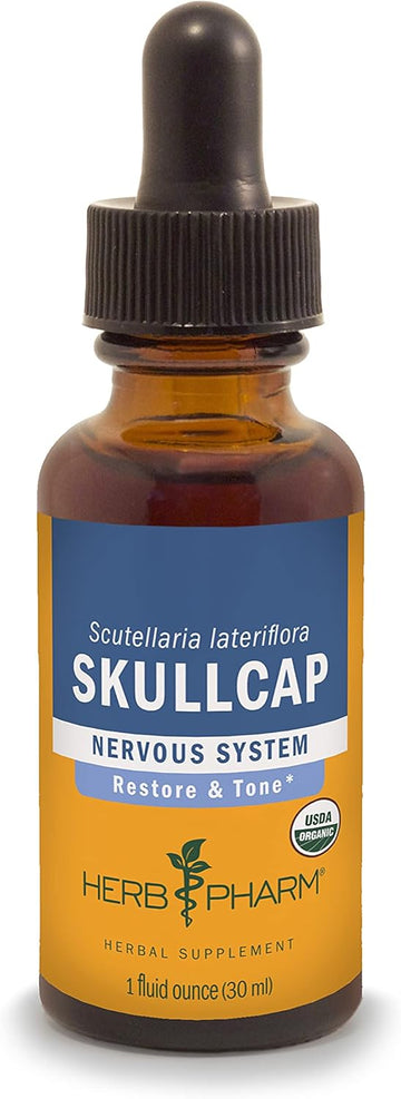 Herb Pharm Certified Organic Skullcap Liq Extract for Nervous System Support, Organic Cane Alcohol, 1