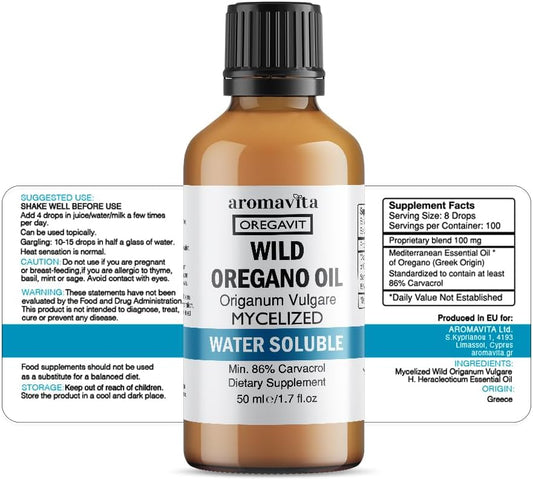 AROMAVITA Oregavit Water Soluble Wild Oregano Oil?Digestive, Immune Support, Respiratory Health, Natural Vegan Dietary Supplement?Mouthwash, for Healthy Gums-Soothe Sore Throats and Boost Immunity