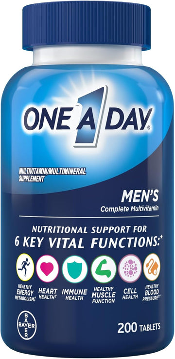 One A Day Men’S Multivitamin, Supplement Tablet With Vitamin A, Vitamin C, Vitamin D, Vitamin E And Zinc For Immune Health Support, B12, Calcium & More, 200 Count (Packaging May Vary)