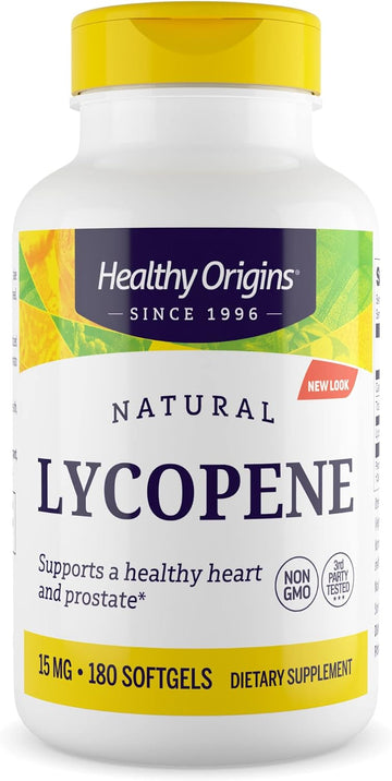 Healthy Origins Lycopene (Natural), 15 mg - Antioxidant Supplement - Supports Heart Health & Prostate Health - Non-GMO - Gluten-Free Supplement - 180 Softgels