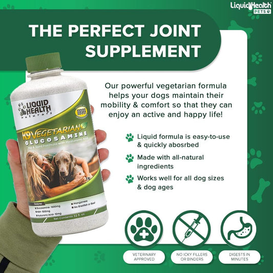 Liquidhealth 128 Oz K9 Vegetarian Liquid Glucosamine For All Dogs Canines - Chondroitin, Msm, Omega 3, Anti Oxidants Hyaluronic Acid – Joint Health, Dog Vitamins Hip Joint Juice, Joint Oil - 1 Gallon