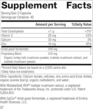 Standard Process Epimune Complex - Whole Food Respiratory Support With Maitake Mushroom Powder, Superfruit, Coriolus Versicolor, And Acerola - 90 Capsules