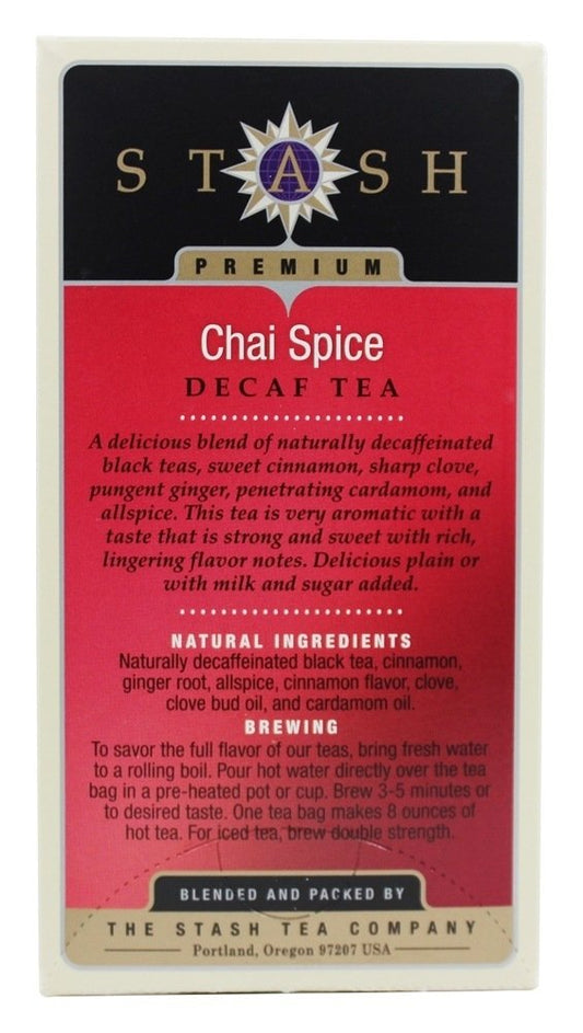 Stash Tea Decaf Chai Spice Tea 18 Count Tea Bags (Packaging May Vary) Individual Decaffeinated Black Tea Bags, Use In Teapots Mugs Or Cups, Brew Hot Tea Or Iced Tea