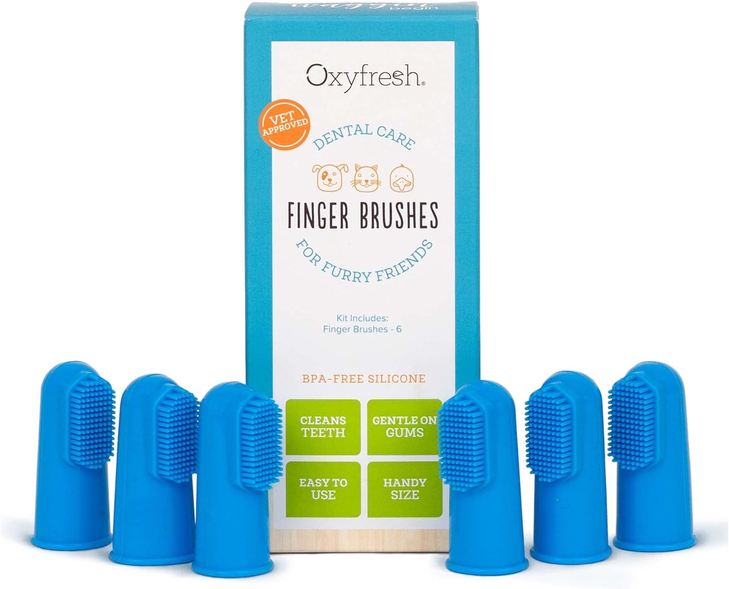 Oxyfresh Premium Pet Toothbrush – Easy Dog Teeth Cleaning – Helps Remove Plaque & Tartar – Gentle on Gums – Includes 6 Soft Cat & Dog Finger Toothbrushes (Large)