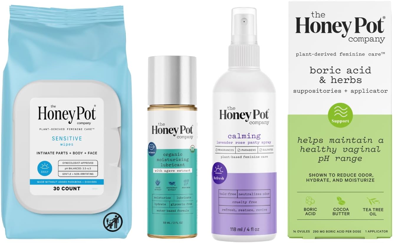 The Honey Pot Company - Intimacy Ritual & Suppositories Bundle - Sensitive Wipes, Agave Lube, Lavender Panty & Deodorant Spray, & Suppositories - Feminine Products - Gynecologist Approved