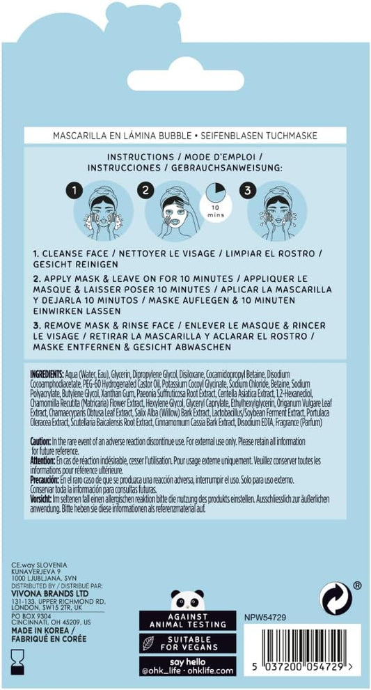 Oh K! Bubble Sheet Mask For Oily Combination Skin, Cleansing And Pore Minimising Facial Mask, Vegan And Cruelty Free, 31G