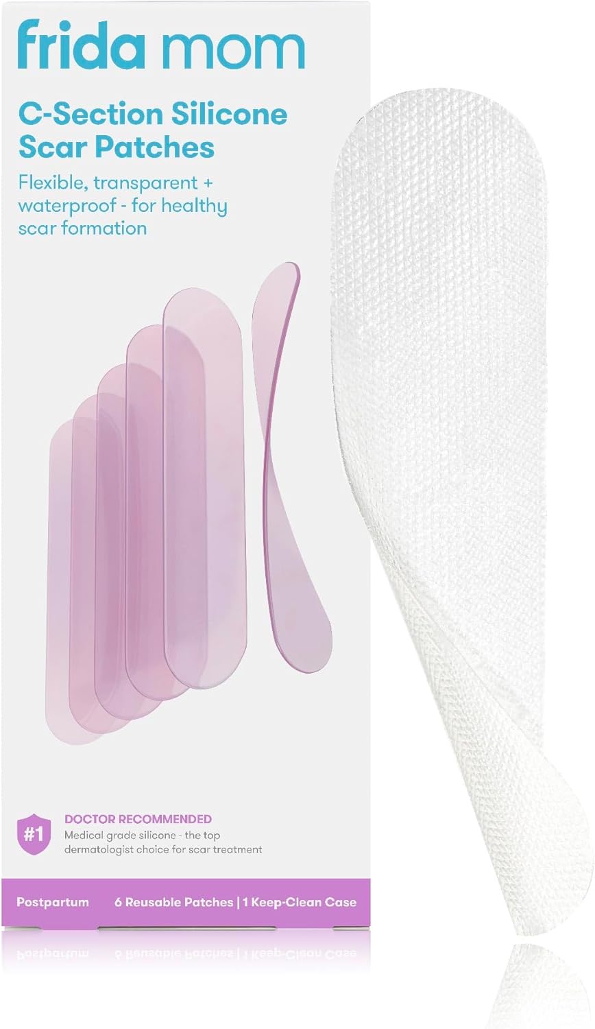 Frida Mom C-Section Silicone Strips, C-Section Recovery Must Have Scar Patches, Reusable Medical Grade Treatment For Keloid Scars, Includes Case & Pouch