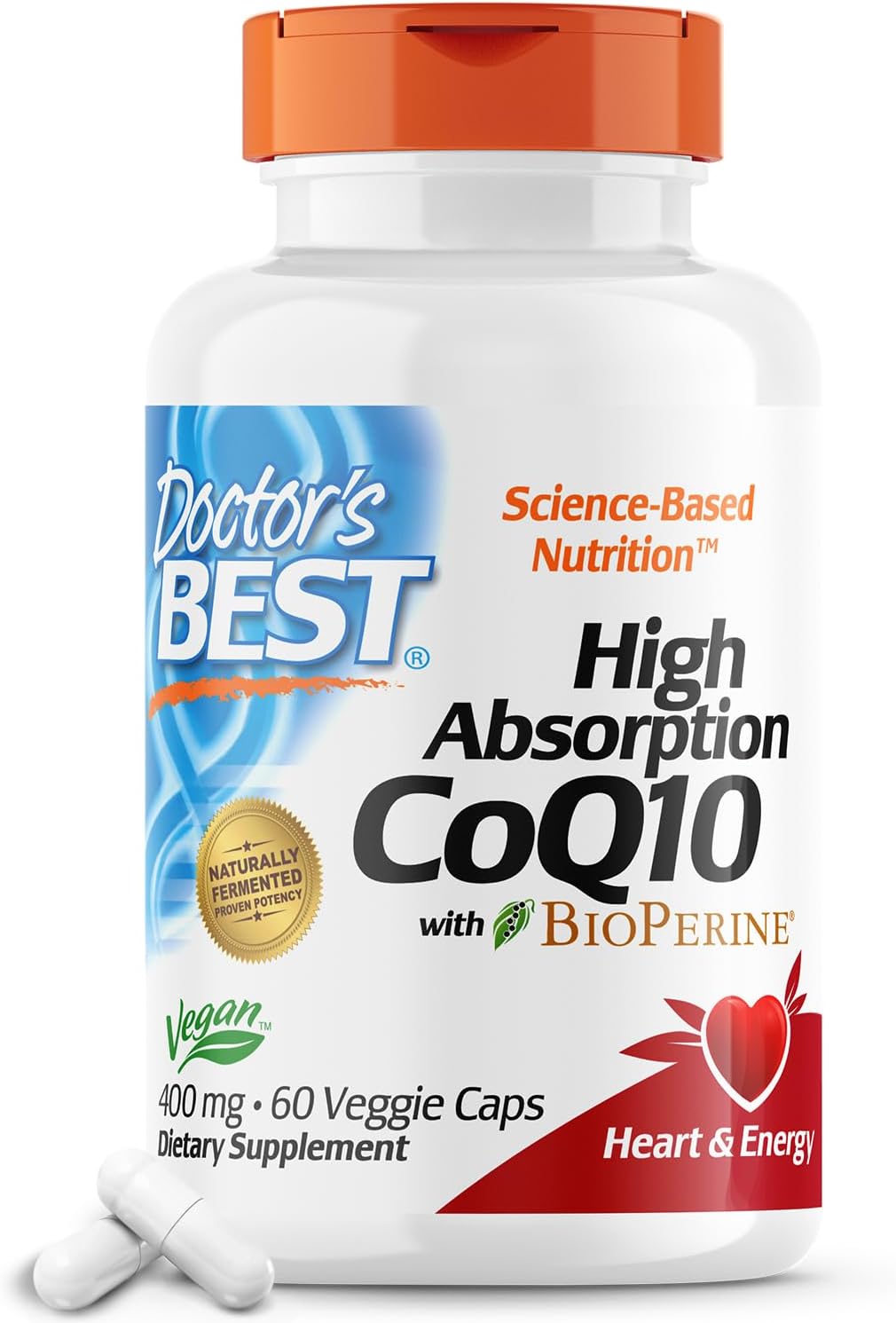 Doctor'S Best High Absorption Coq10 With Bioperine, Heart Health & Energy Production, Naturally Fermented, Non-Gmo, Vegan, Gluten Free, 400 Mg, 60 Veggie Caps