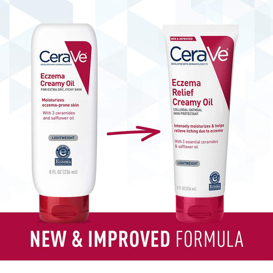 Cerave Eczema Relief Creamy Body Oil | Anti Itch Cream For Eczema & Moisturizer For Dry Skin With Colloidal Oatmeal, Ceramides And Safflower Oil | 8 Ounce