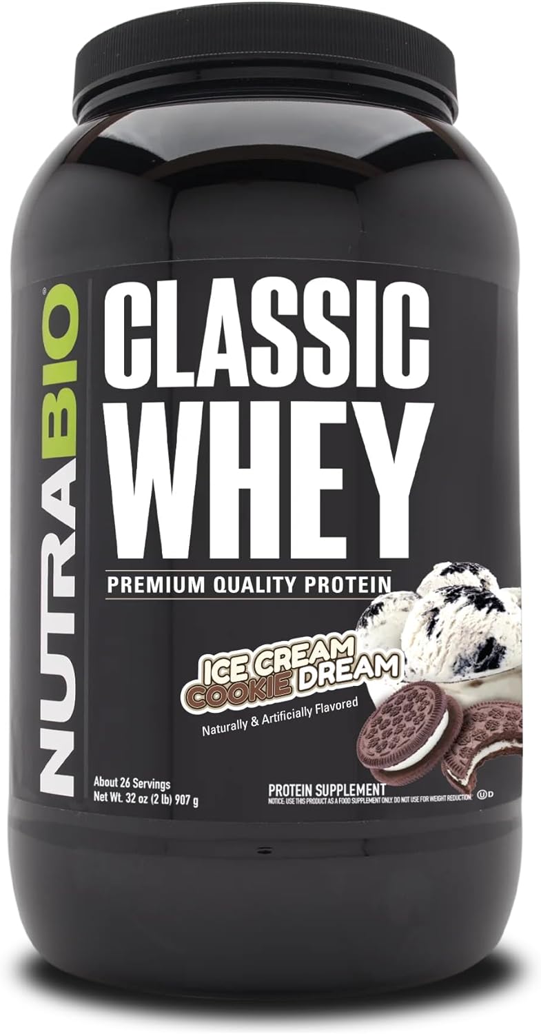 NutraBio Classic Whey Protein Powder- 25G of Protein Per Scoop - Ice Cream Cookie Dream, 2 Pounds