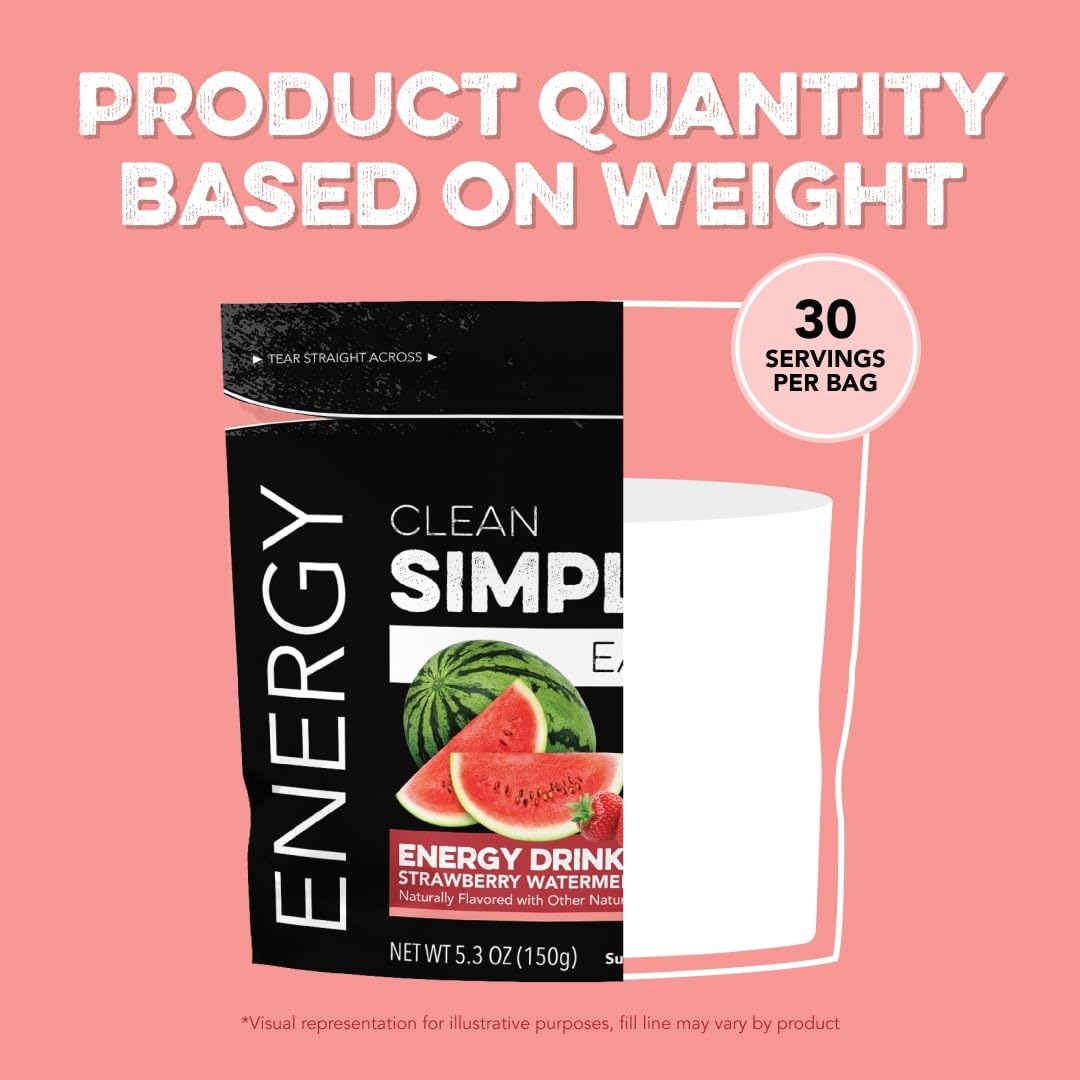 Clean Simple Eats Strawberry Watermelon Energy Drink Mix, with 100mg Caffeine (30 Servings) : Grocery & Gourmet Food