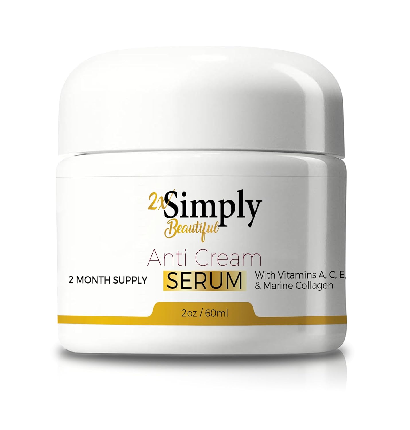 2X Simply Beautiful Anti Aging Cream 2 Month Supply - Promote Youthful Looking Skin With Collagen & Vitamin A, C, & E - Firm & Rejuvenate Skin - Improve Wrinkles & Hydration - Anti Aging Skincare