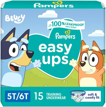 Pampers Easy Ups Boys & Girls Bluey Potty Training Pants - Size 5T-6T, 15 Count, Training Underwear (Packaging May Vary)