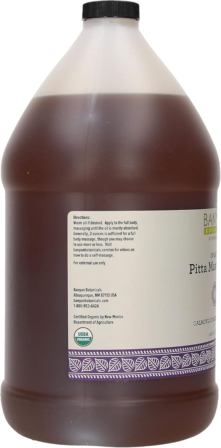 Banyan Botanicals Pitta Massage Oil – Organic Self Massage Abhyanga Oil with Brahmi Guduchi ­­Manjistha – Soothing Cooling Massage Oil for Relaxation & Calm – 128 – Non GMO Sustainably Sourced Vegan