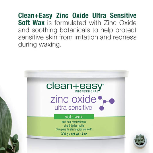 Clean + Easy Zinc Oxide Ultra Sensitive Soft Wax For Hair Removal - Depilatory Wax For Sensitive Skin, Removes Fine To Medium Hair, Diy Waxing, 14Oz