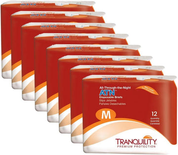 Tranquility Atn Adult Disposable Briefs, Refastenable Tabs With All-Through-The-Night Protection, M (32"-44") - 12Ct (Case Of 8)